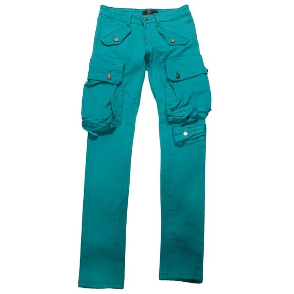 TULONES Currency Collections Men's Cargo Pants Turquoise Cotton Stretch Size 28 - Picture 2 of 12